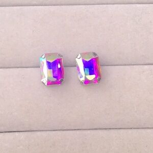 Aurora Borealis Emerald Cut Crystal Earrings